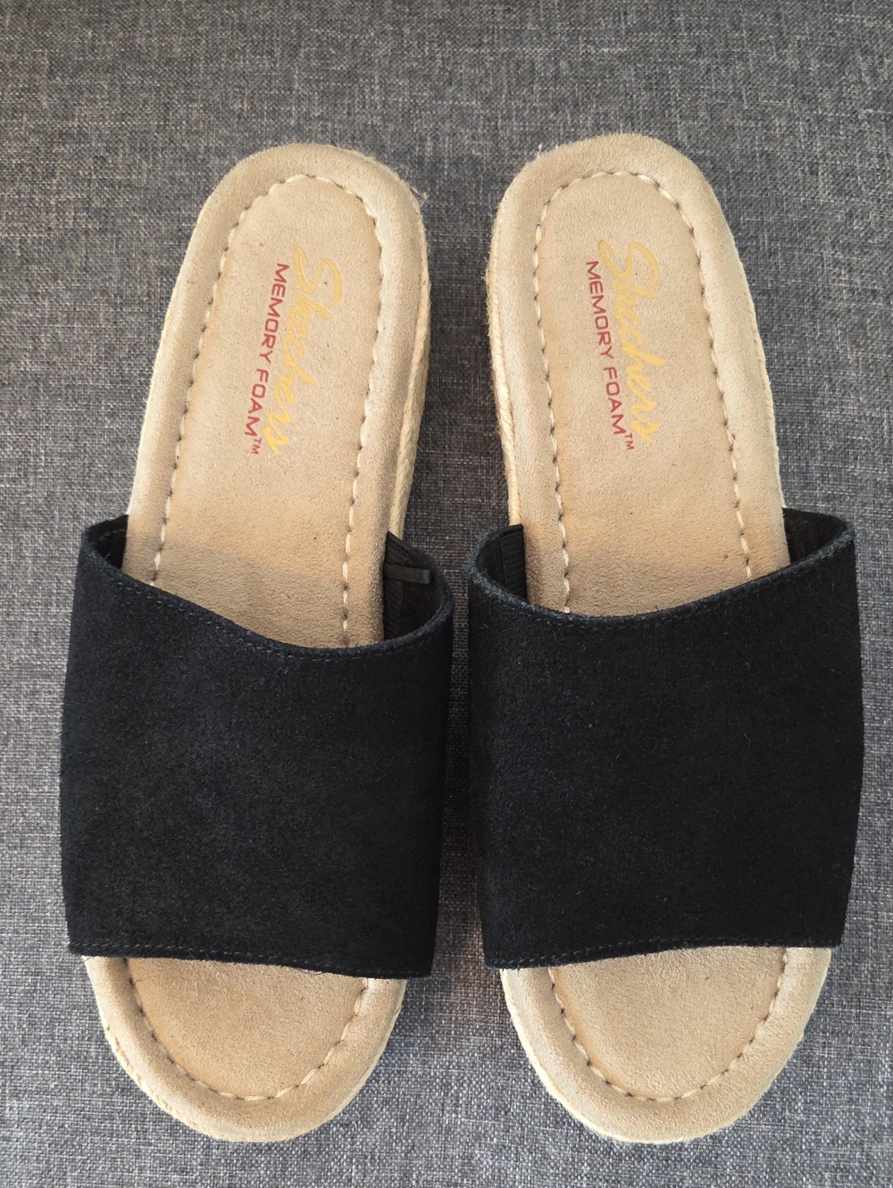 Skechers Black Leather Espadrilles With Memory Foam, Size 8